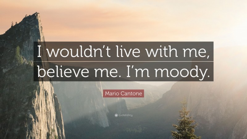 Mario Cantone Quote: “I wouldn’t live with me, believe me. I’m moody.”