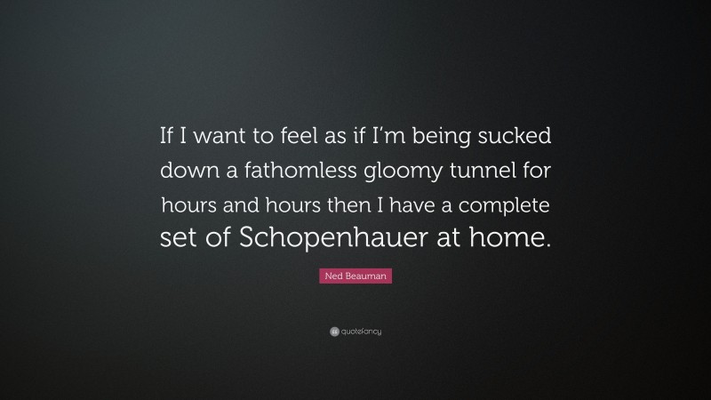 Ned Beauman Quote: “If I want to feel as if I’m being sucked down a fathomless gloomy tunnel for hours and hours then I have a complete set of Schopenhauer at home.”