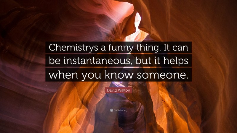 David Walton Quote: “Chemistrys a funny thing. It can be instantaneous, but it helps when you know someone.”
