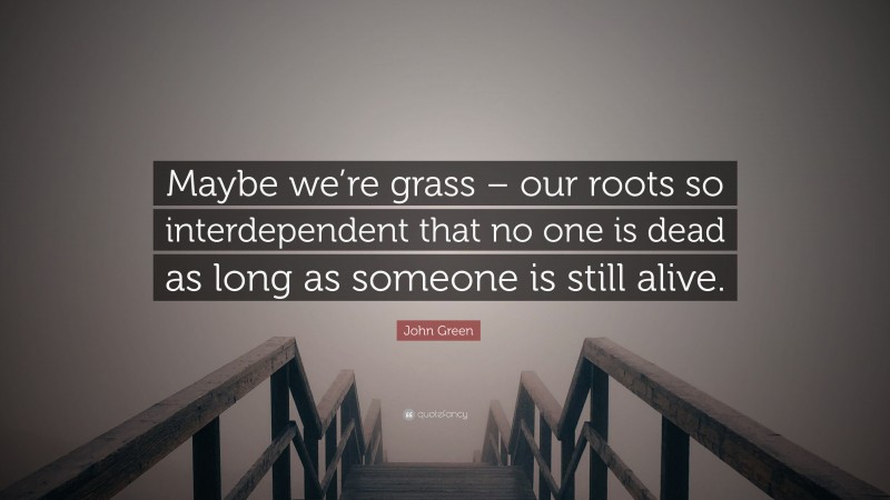John Green Quote: “Maybe we’re grass – our roots so interdependent that no one is dead as long as someone is still alive.”