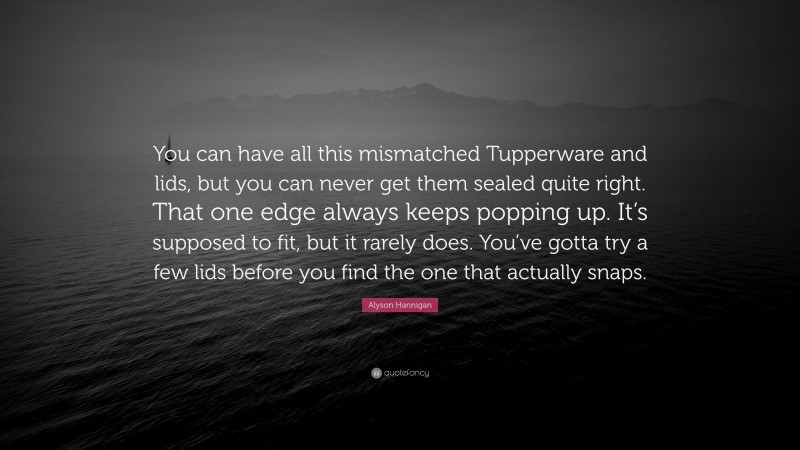 Alyson Hannigan Quote: “You can have all this mismatched Tupperware and lids, but you can never get them sealed quite right. That one edge always keeps popping up. It’s supposed to fit, but it rarely does. You’ve gotta try a few lids before you find the one that actually snaps.”