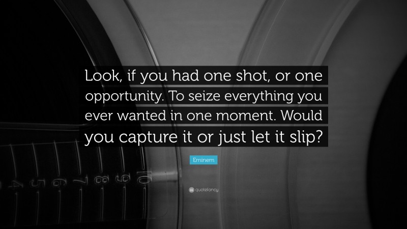 Eminem Quote: “Look, if you had one shot, or one opportunity. To seize everything you ever wanted in one moment. Would you capture it or just let it slip?”