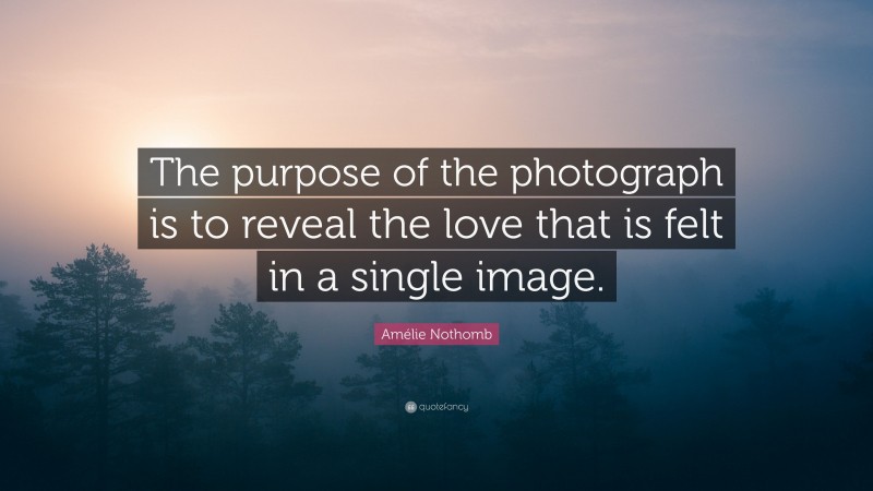 Amélie Nothomb Quote: “The purpose of the photograph is to reveal the love that is felt in a single image.”