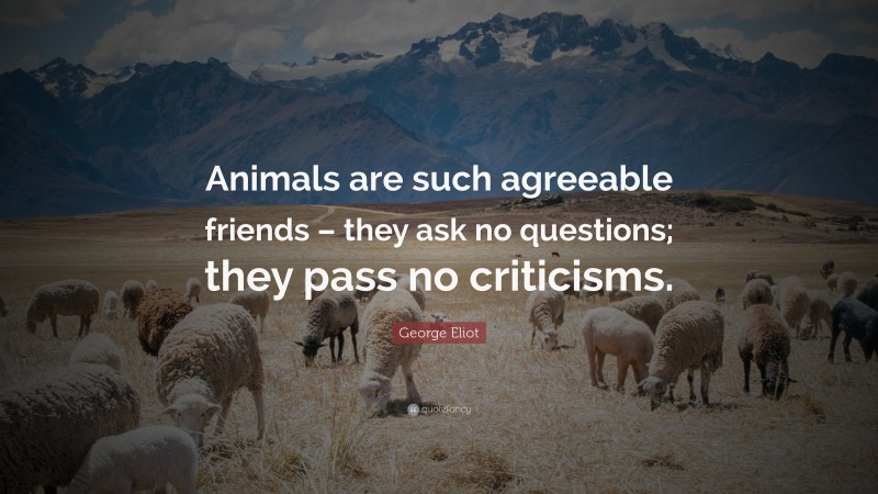 George Eliot Quote: “Animals are such agreeable friends – they ask no questions; they pass no criticisms.”
