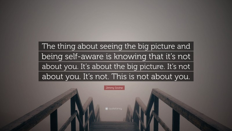 Jimmy Iovine Quote: “The thing about seeing the big picture and being self-aware is knowing that it’s not about you. It’s about the big picture. It’s not about you. It’s not. This is not about you.”