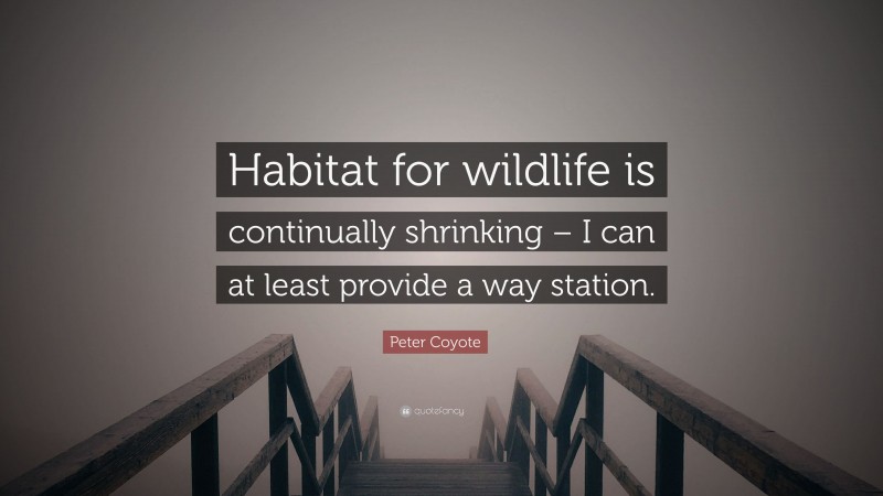 Peter Coyote Quote: “Habitat for wildlife is continually shrinking – I can at least provide a way station.”