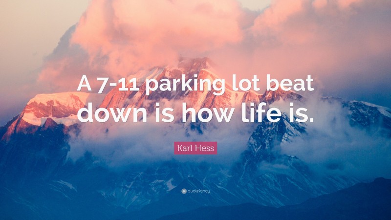 Karl Hess Quote: “A 7-11 parking lot beat down is how life is.”