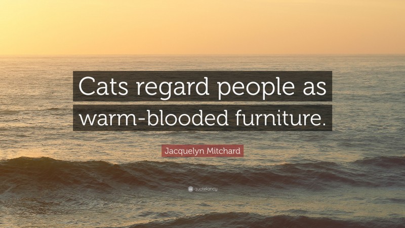 Jacquelyn Mitchard Quote: “Cats regard people as warm-blooded furniture.”