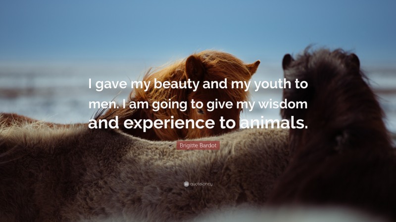 Brigitte Bardot Quote: “I gave my beauty and my youth to men. I am going to give my wisdom and experience to animals.”