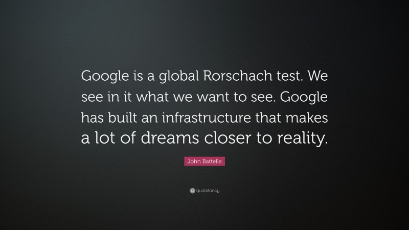 John Battelle Quote: “Google is a global Rorschach test. We see in it what we want to see. Google has built an infrastructure that makes a lot of dreams closer to reality.”