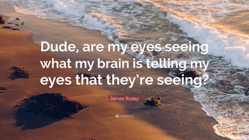 James Roday Quote: “Dude, are my eyes seeing what my brain is telling my eyes that they’re seeing?”
