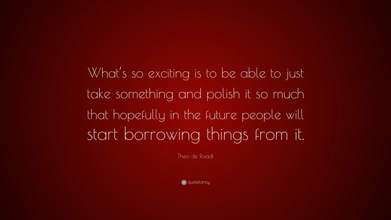 Theo de Raadt Quote: “What’s so exciting is to be able to just take something and polish it so much that hopefully in the future people will start borrowing things from it.”