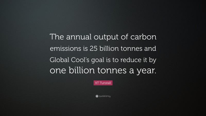 KT Tunstall Quote: “The annual output of carbon emissions is 25 billion tonnes and Global Cool’s goal is to reduce it by one billion tonnes a year.”