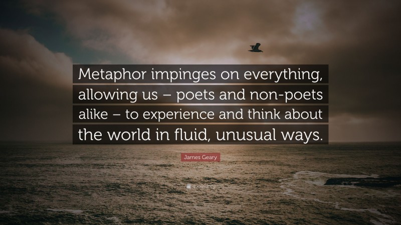 James Geary Quote: “Metaphor impinges on everything, allowing us – poets and non-poets alike – to experience and think about the world in fluid, unusual ways.”