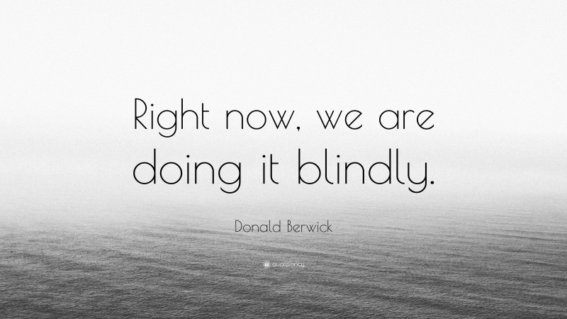 Donald Berwick Quote: “Right now, we are doing it blindly.”