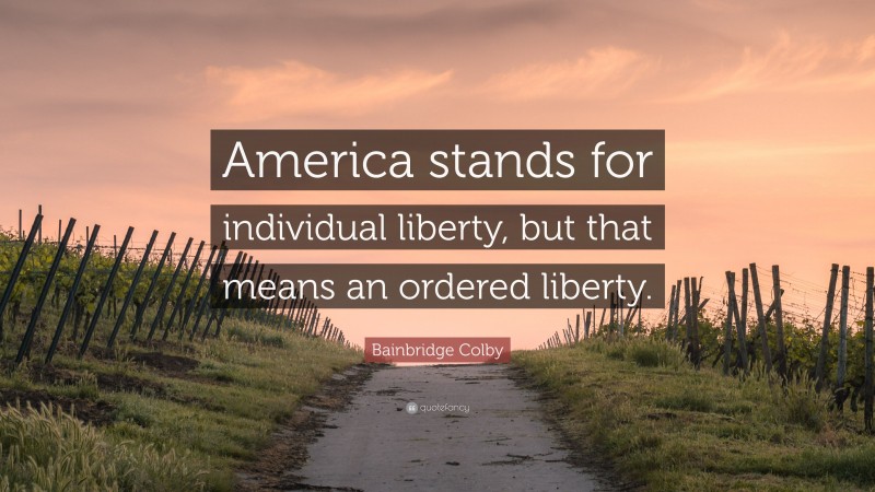 Bainbridge Colby Quote: “America stands for individual liberty, but that means an ordered liberty.”