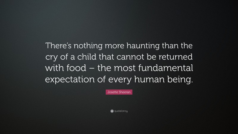 Josette Sheeran Quote: “There’s nothing more haunting than the cry of a child that cannot be returned with food – the most fundamental expectation of every human being.”