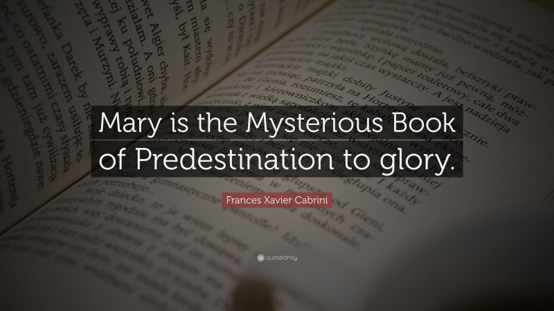 Frances Xavier Cabrini Quote: “Mary is the Mysterious Book of Predestination to glory.”