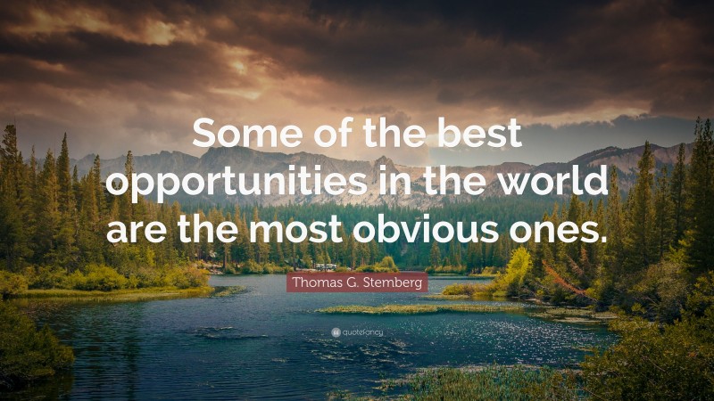 Thomas G. Stemberg Quote: “Some of the best opportunities in the world are the most obvious ones.”