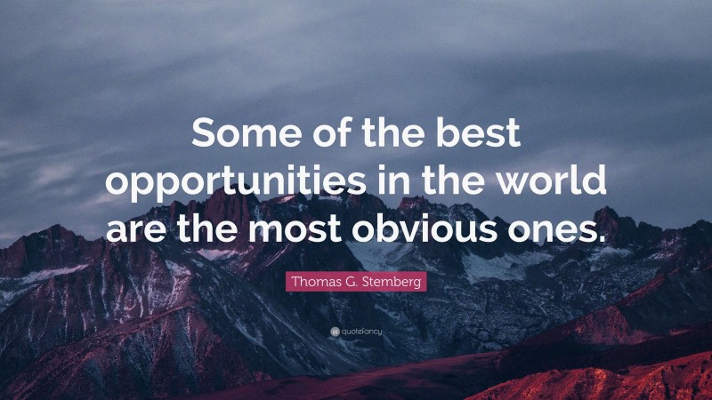 Thomas G. Stemberg Quote: “Some of the best opportunities in the world are the most obvious ones.”