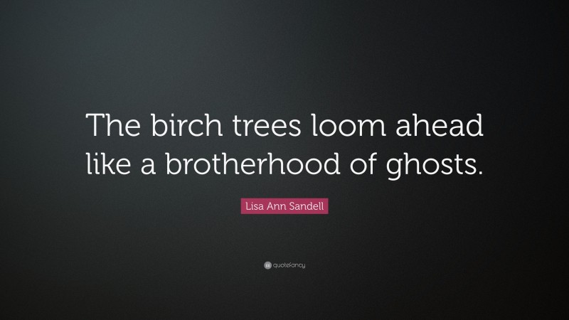 Lisa Ann Sandell Quote: “The birch trees loom ahead like a brotherhood of ghosts.”