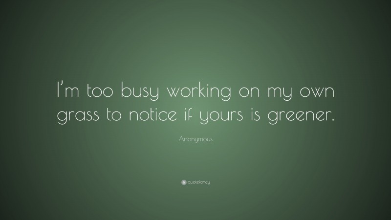 Anonymous Quote: “I’m too busy working on my own grass to notice if yours is greener.”