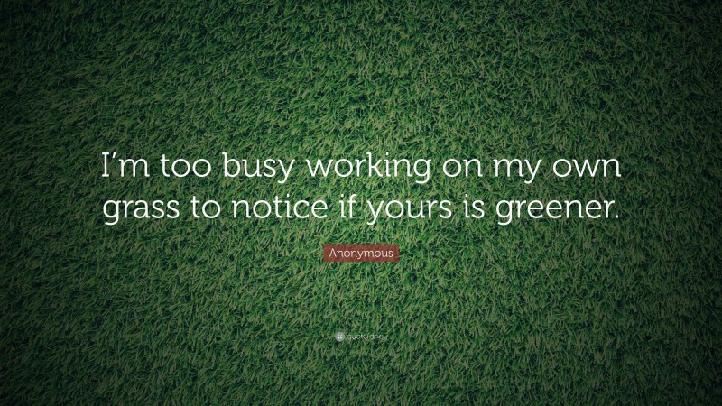Anonymous Quote: “I’m too busy working on my own grass to notice if yours is greener.”