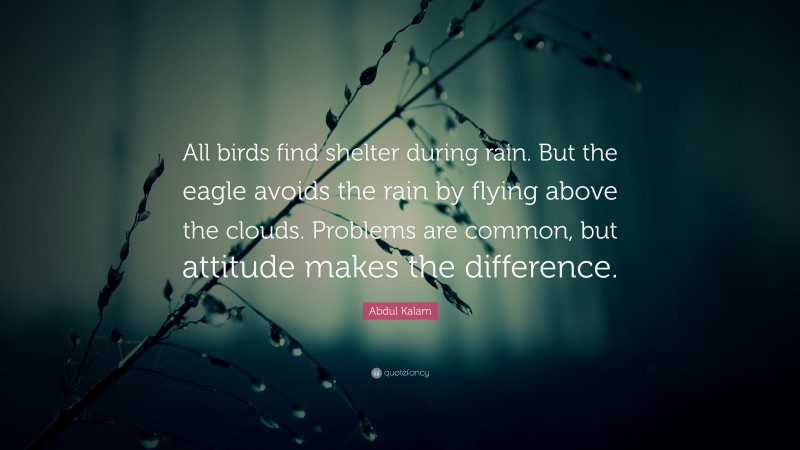 Abdul Kalam Quote: “All birds find shelter during rain. But the eagle avoids the rain by flying above the clouds. Problems are common, but attitude makes the difference.”