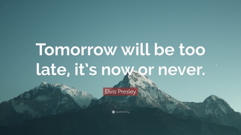 Elvis Presley Quote: “Tomorrow will be too late, it’s now or never.”