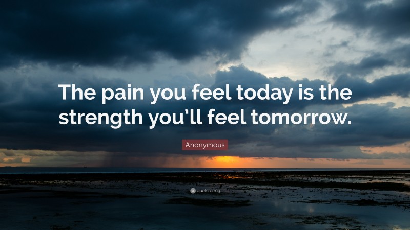 Anonymous Quote: “The pain you feel today is the strength you’ll feel tomorrow.”