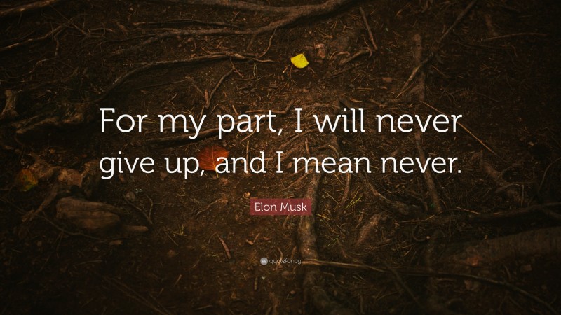 Elon Musk Quote: “For my part, I will never give up, and I mean never.”