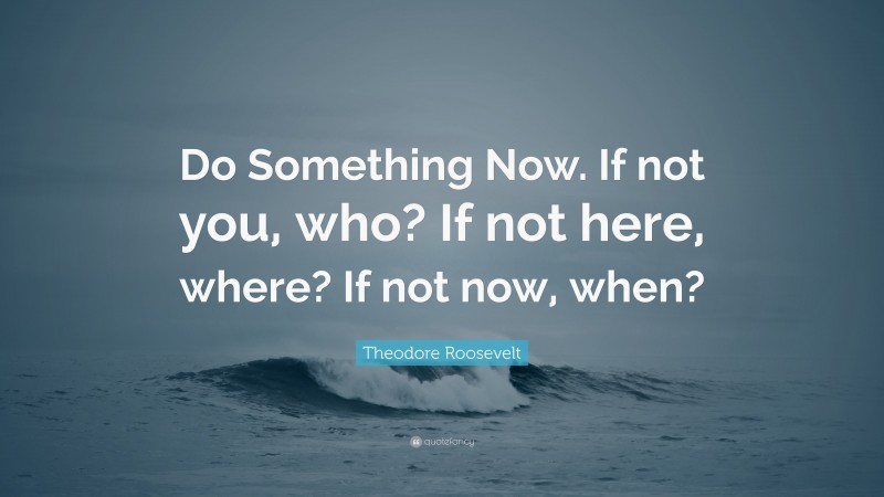 Theodore Roosevelt Quote: “Do Something Now. If not you, who? If not here, where? If not now, when?”