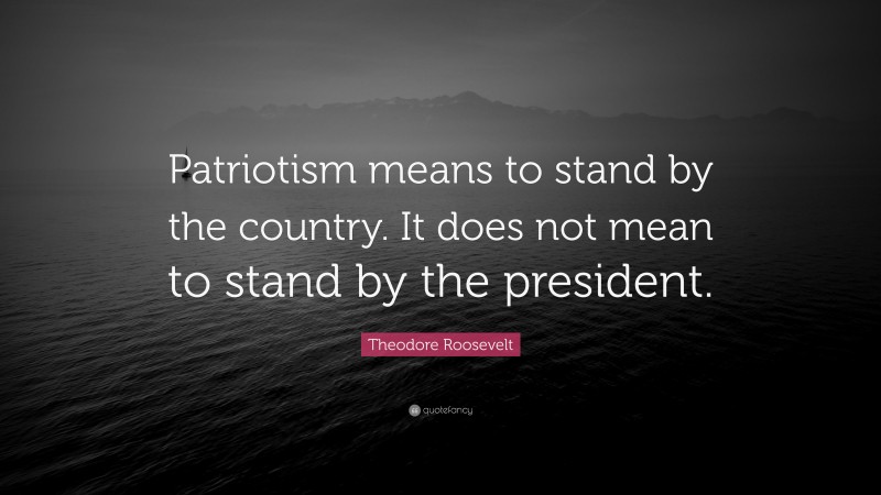 Theodore Roosevelt Quote: “Patriotism means to stand by the country. It does not mean to stand by the president.”