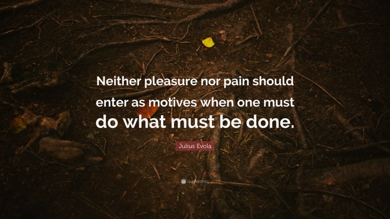 Julius Evola Quote: “Neither pleasure nor pain should enter as motives when one must do what must be done.”