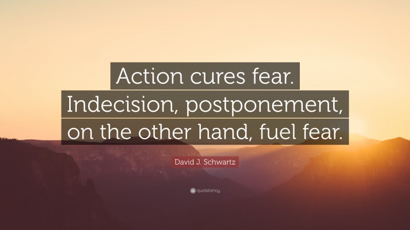 David J. Schwartz Quote: “Action cures fear. Indecision, postponement, on the other hand, fuel fear.”