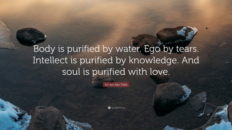 Ali ibn Abi Talib Quote: “Body is purified by water. Ego by tears. Intellect is purified by knowledge. And soul is purified with love.”