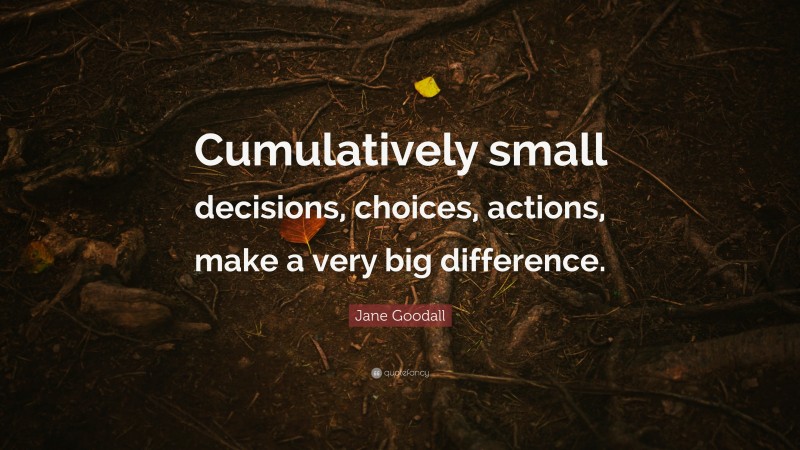 Jane Goodall Quote: “Cumulatively small decisions, choices, actions, make a very big difference.”