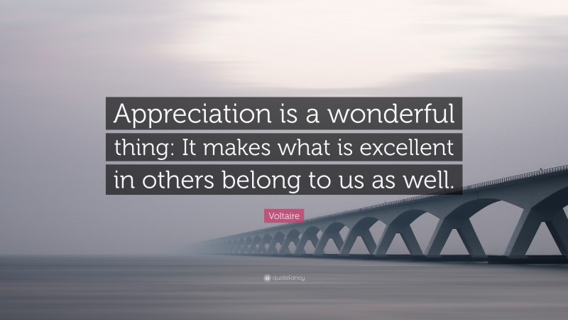 Voltaire Quote: “Appreciation is a wonderful thing: It makes what is excellent in others belong to us as well.”