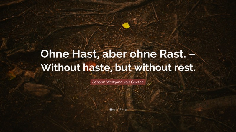 Johann Wolfgang von Goethe Quote: “Ohne Hast, aber ohne Rast. – Without haste, but without rest.”