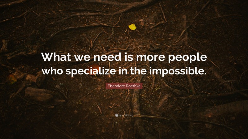 Theodore Roethke Quote: “What we need is more people who specialize in the impossible.”