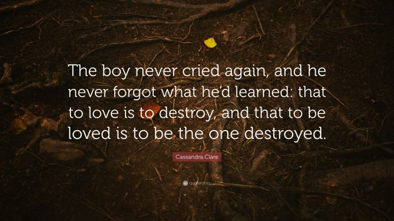 Cassandra Clare Quote: “The boy never cried again, and he never forgot what he’d learned: that to love is to destroy, and that to be loved is to be the one destroyed.”