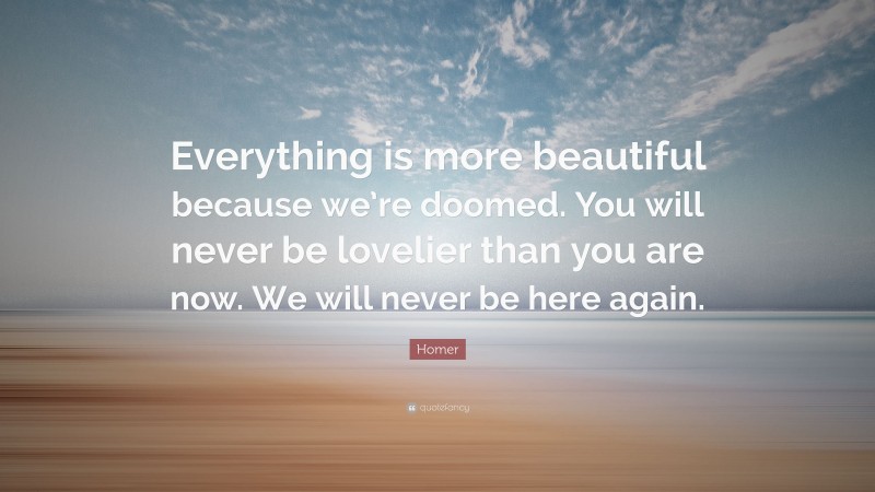 Homer Quote: “Everything is more beautiful because we’re doomed. You will never be lovelier than you are now. We will never be here again.”