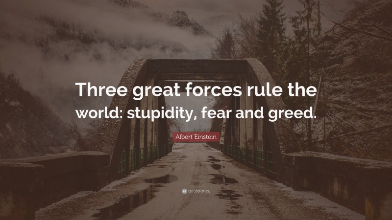 Albert Einstein Quote: “Three great forces rule the world: stupidity, fear and greed.”