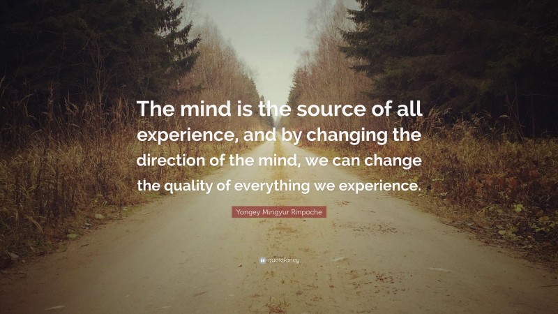 Yongey Mingyur Rinpoche Quote: “The mind is the source of all experience, and by changing the direction of the mind, we can change the quality of everything we experience.”