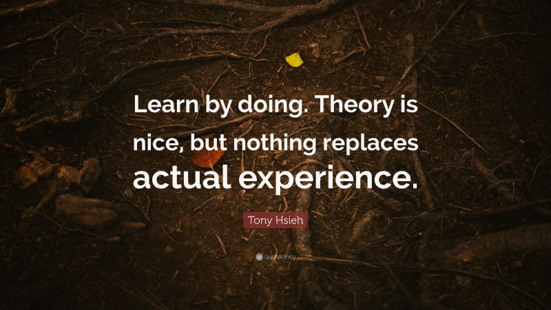Tony Hsieh Quote: “Learn by doing. Theory is nice, but nothing replaces actual experience.”