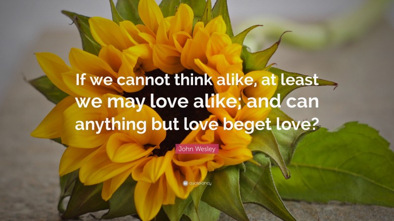 John Wesley Quote: “If we cannot think alike, at least we may love alike; and can anything but love beget love?”