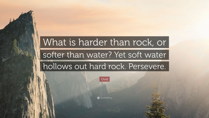 Ovid Quote: “What is harder than rock, or softer than water? Yet soft water hollows out hard rock. Persevere.”