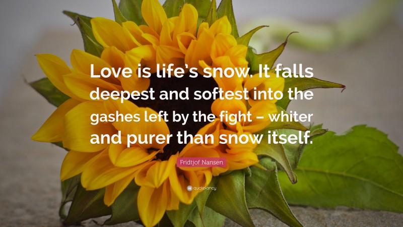 Fridtjof Nansen Quote: “Love is life’s snow. It falls deepest and softest into the gashes left by the fight – whiter and purer than snow itself.”