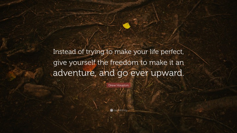 Drew Houston Quote: “Instead of trying to make your life perfect, give yourself the freedom to make it an adventure, and go ever upward.”