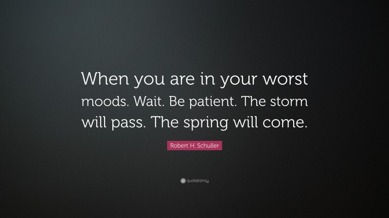 Robert H. Schuller Quote: “When you are in your worst moods. Wait. Be patient. The storm will pass. The spring will come.”